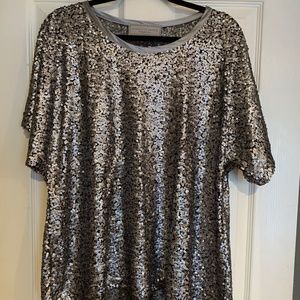 Double D Ranch Silver Sequin Top Topper Hi Low Tunic M L